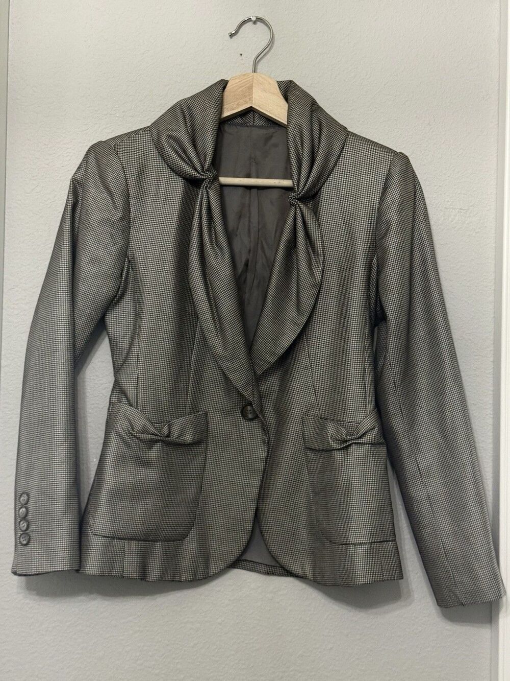Vintage Nina Ricci Houndstooth Blazer Jacket Size 4 Shoulder Pads Designer Paris